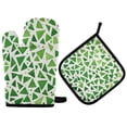 thumbnail image 1 of Yayeee Oven Mitts and Pot Holder Set of 2 Heat Resistant Kitchen Gloves Baking Hot Pad, Green Dot Triangles Pattern, 1 of 5