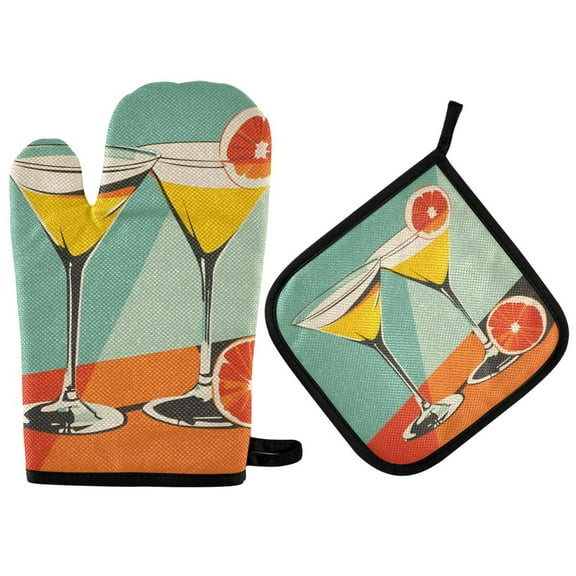Yayeee Oven Mitts and Pot Holder Set of 2 Heat Resistant Kitchen Gloves Baking Hot Pad, Green Glasses