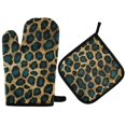 thumbnail image 1 of Yayeee Oven Mitts and Pot Holder Set of 2 Heat Resistant Kitchen Gloves Baking Hot Pad, Green Leopard Pattern, 1 of 5