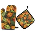 thumbnail image 1 of Yayeee Oven Mitts and Pot Holder Set of 2 Heat Resistant Kitchen Gloves Baking Hot Pad, Green Retro Leaves, 1 of 5