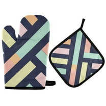 Yayeee Oven Mitts and Pot Holder Set of 2 Heat Resistant Kitchen Gloves Baking Hot Pad, Green Stripes