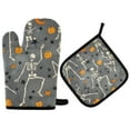thumbnail image 1 of Yayeee Oven Mitts and Pot Holder Set of 2 Heat Resistant Kitchen Gloves Baking Hot Pad, Halloween Dancing Skeleton, 1 of 5