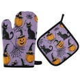 thumbnail image 1 of Yayeee Oven Mitts and Pot Holder Set of 2 Heat Resistant Kitchen Gloves Baking Hot Pad, Halloween Pumpkin, 1 of 5