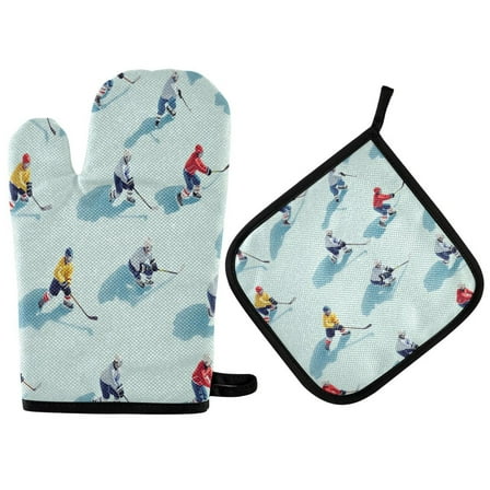 Yayeee Oven Mitts and Pot Holder Set of 2 Heat Resistant Kitchen Gloves Baking Hot Pad, Ice Hockey