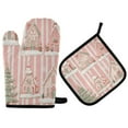 thumbnail image 1 of Yayeee Oven Mitts and Pot Holder Set of 2 Heat Resistant Kitchen Gloves Baking Hot Pad, Light Green Christmas Houses, 1 of 5