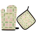 thumbnail image 1 of Yayeee Oven Mitts and Pot Holder Set of 2 Heat Resistant Kitchen Gloves Baking Hot Pad, Light Green Geometric, 1 of 5