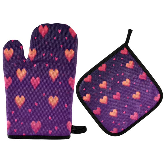 Yayeee Oven Mitts and Pot Holder Set of 2 Heat Resistant Kitchen Gloves Baking Hot Pad, Love in The Clouds