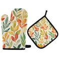thumbnail image 1 of Yayeee Oven Mitts and Pot Holder Set of 2 Heat Resistant Kitchen Gloves Baking Hot Pad, Orange Autumn Leaves, 1 of 5