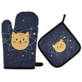 thumbnail image 1 of Yayeee Oven Mitts and Pot Holder Set of 2 Heat Resistant Kitchen Gloves Baking Hot Pad, Orange Cat Planet, 1 of 5