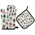 thumbnail image 1 of Yayeee Oven Mitts and Pot Holder Set of 2 Heat Resistant Kitchen Gloves Baking Hot Pad, Orange Christmas House, 1 of 5