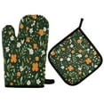 thumbnail image 1 of Yayeee Oven Mitts and Pot Holder Set of 2 Heat Resistant Kitchen Gloves Baking Hot Pad, Orange Flowers, 1 of 5