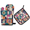 thumbnail image 1 of Yayeee Oven Mitts and Pot Holder Set of 2 Heat Resistant Kitchen Gloves Baking Hot Pad, Orange Geometric, 1 of 5