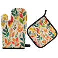 thumbnail image 1 of Yayeee Oven Mitts and Pot Holder Set of 2 Heat Resistant Kitchen Gloves Baking Hot Pad, Orange Leaves, 1 of 5