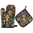 thumbnail image 1 of Yayeee Oven Mitts and Pot Holder Set of 2 Heat Resistant Kitchen Gloves Baking Hot Pad, Orange Mushroom, 1 of 5