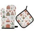 thumbnail image 1 of Yayeee Oven Mitts and Pot Holder Set of 2 Heat Resistant Kitchen Gloves Baking Hot Pad, Orange Nordic Christmas, 1 of 5