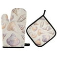 thumbnail image 1 of Yayeee Oven Mitts and Pot Holder Set of 2 Heat Resistant Kitchen Gloves Baking Hot Pad, Orange Watercolor Seashells, 1 of 5