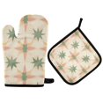 thumbnail image 1 of Yayeee Oven Mitts and Pot Holder Set of 2 Heat Resistant Kitchen Gloves Baking Hot Pad, Pastel Beige Geometric, 1 of 5