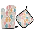 thumbnail image 1 of Yayeee Oven Mitts and Pot Holder Set of 2 Heat Resistant Kitchen Gloves Baking Hot Pad, Pink Abstract Pattern, 1 of 5