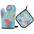 thumbnail image 1 of Yayeee Oven Mitts and Pot Holder Set of 2 Heat Resistant Kitchen Gloves Baking Hot Pad, Pink Beach Toys Pattern, 1 of 5