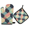 thumbnail image 1 of Yayeee Oven Mitts and Pot Holder Set of 2 Heat Resistant Kitchen Gloves Baking Hot Pad, Pink Cubes, 1 of 5