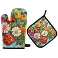 thumbnail image 1 of Yayeee Oven Mitts and Pot Holder Set of 2 Heat Resistant Kitchen Gloves Baking Hot Pad, Pink Floral Tomatoes, 1 of 5