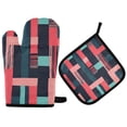 thumbnail image 1 of Yayeee Oven Mitts and Pot Holder Set of 2 Heat Resistant Kitchen Gloves Baking Hot Pad, Pink Geometric, 1 of 5