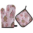 thumbnail image 1 of Yayeee Oven Mitts and Pot Holder Set of 2 Heat Resistant Kitchen Gloves Baking Hot Pad, Pink Gingerbread Houses, 1 of 5
