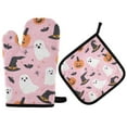 thumbnail image 1 of Yayeee Oven Mitts and Pot Holder Set of 2 Heat Resistant Kitchen Gloves Baking Hot Pad, Pink Halloween Ghosts, 1 of 5