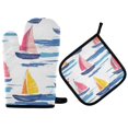 thumbnail image 1 of Yayeee Oven Mitts and Pot Holder Set of 2 Heat Resistant Kitchen Gloves Baking Hot Pad, Pink Hand Drawn Sailboats, 1 of 5