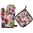 thumbnail image 1 of Yayeee Oven Mitts and Pot Holder Set of 2 Heat Resistant Kitchen Gloves Baking Hot Pad, Pink Kiwi, 1 of 5