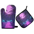 thumbnail image 1 of Yayeee Oven Mitts and Pot Holder Set of 2 Heat Resistant Kitchen Gloves Baking Hot Pad, Pink Neon Road, 1 of 5
