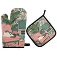 thumbnail image 1 of Yayeee Oven Mitts and Pot Holder Set of 2 Heat Resistant Kitchen Gloves Baking Hot Pad, Pink and White Cat, 1 of 5