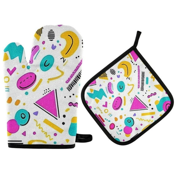 Yayeee Oven Mitts and Pot Holder Set of 2 Heat Resistant Kitchen Gloves Baking Hot Pad, Purple Abstract Shapes