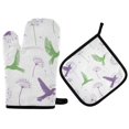 thumbnail image 1 of Yayeee Oven Mitts and Pot Holder Set of 2 Heat Resistant Kitchen Gloves Baking Hot Pad, Purple Birds, 1 of 5