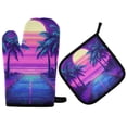 thumbnail image 1 of Yayeee Oven Mitts and Pot Holder Set of 2 Heat Resistant Kitchen Gloves Baking Hot Pad, Purple Digital Art, 1 of 5