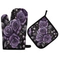 thumbnail image 1 of Yayeee Oven Mitts and Pot Holder Set of 2 Heat Resistant Kitchen Gloves Baking Hot Pad, Purple Roses, 1 of 5