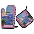 thumbnail image 1 of Yayeee Oven Mitts and Pot Holder Set of 2 Heat Resistant Kitchen Gloves Baking Hot Pad, Purple Window Scene, 1 of 5
