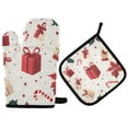 thumbnail image 1 of Yayeee Oven Mitts and Pot Holder Set of 2 Heat Resistant Kitchen Gloves Baking Hot Pad, Red Christmas Gift Pattern, 1 of 5