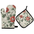 thumbnail image 1 of Yayeee Oven Mitts and Pot Holder Set of 2 Heat Resistant Kitchen Gloves Baking Hot Pad, Red Floral Pattern, 1 of 5