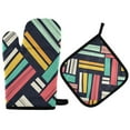 thumbnail image 1 of Yayeee Oven Mitts and Pot Holder Set of 2 Heat Resistant Kitchen Gloves Baking Hot Pad, Red Geometric, 1 of 5