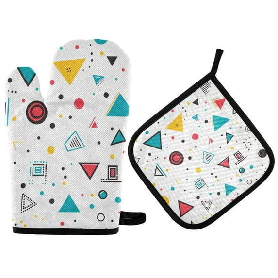 Yayeee Oven Mitts and Pot Holder Set of 2 Heat Resistant Kitchen Gloves Baking Hot Pad, Red Simple Shapes