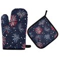 thumbnail image 1 of Yayeee Oven Mitts and Pot Holder Set of 2 Heat Resistant Kitchen Gloves Baking Hot Pad, Red and Blue Fireworks Pattern, 1 of 5