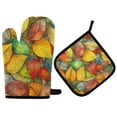 thumbnail image 1 of Yayeee Oven Mitts and Pot Holder Set of 2 Heat Resistant Kitchen Gloves Baking Hot Pad, Retro Autumn Leaves, 1 of 5