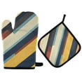 thumbnail image 1 of Yayeee Oven Mitts and Pot Holder Set of 2 Heat Resistant Kitchen Gloves Baking Hot Pad, Retro Colorful Stripes, 1 of 5