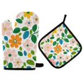 thumbnail image 1 of Yayeee Oven Mitts and Pot Holder Set of 2 Heat Resistant Kitchen Gloves Baking Hot Pad, Retro Orange Floral, 1 of 5