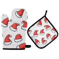thumbnail image 1 of Yayeee Oven Mitts and Pot Holder Set of 2 Heat Resistant Kitchen Gloves Baking Hot Pad, Santa Hats Pattern, 1 of 5
