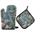 thumbnail image 1 of Yayeee Oven Mitts and Pot Holder Set of 2 Heat Resistant Kitchen Gloves Baking Hot Pad, Sea Plants Pattern, 1 of 5
