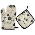 thumbnail image 1 of Yayeee Oven Mitts and Pot Holder Set of 2 Heat Resistant Kitchen Gloves Baking Hot Pad, Small Black Flowers, 1 of 5