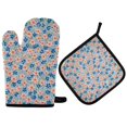 thumbnail image 1 of Yayeee Oven Mitts and Pot Holder Set of 2 Heat Resistant Kitchen Gloves Baking Hot Pad, Small Pink Flower, 1 of 5