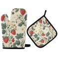 thumbnail image 1 of Yayeee Oven Mitts and Pot Holder Set of 2 Heat Resistant Kitchen Gloves Baking Hot Pad, Small Strawberry Pattern, 1 of 5